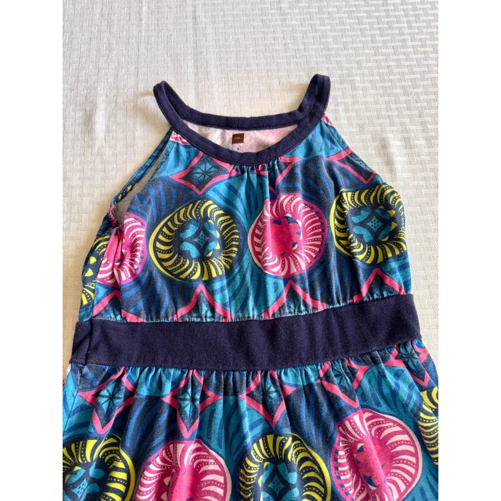 Tea Collection Girls Size‎ 8 Halter Dress Teal Pink Geometric Medallion Cotton